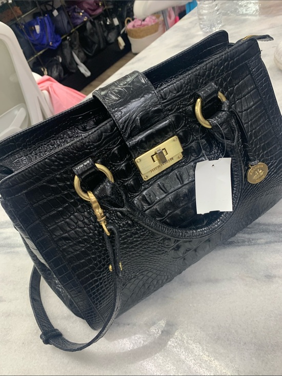 Brahmin Handbags - Brahmin Black Croc-Embossed Leather Satchel with Gold Hardware